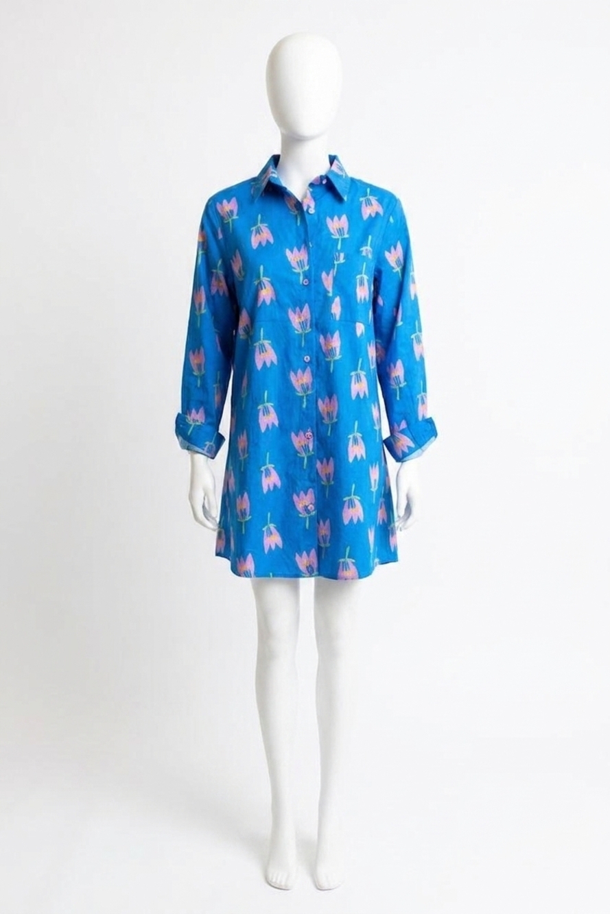 NEW KARLIE poppy pocket shirt dress in blue